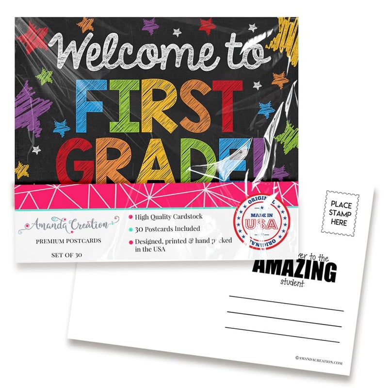 Amanda Creation Welcome To 1st Grade Colorful Chalkboard Themed Blank Postcards For Teachers To Send To Students, 4"x6" Fill In Notecards by AmandaCreation (30) - Image 1